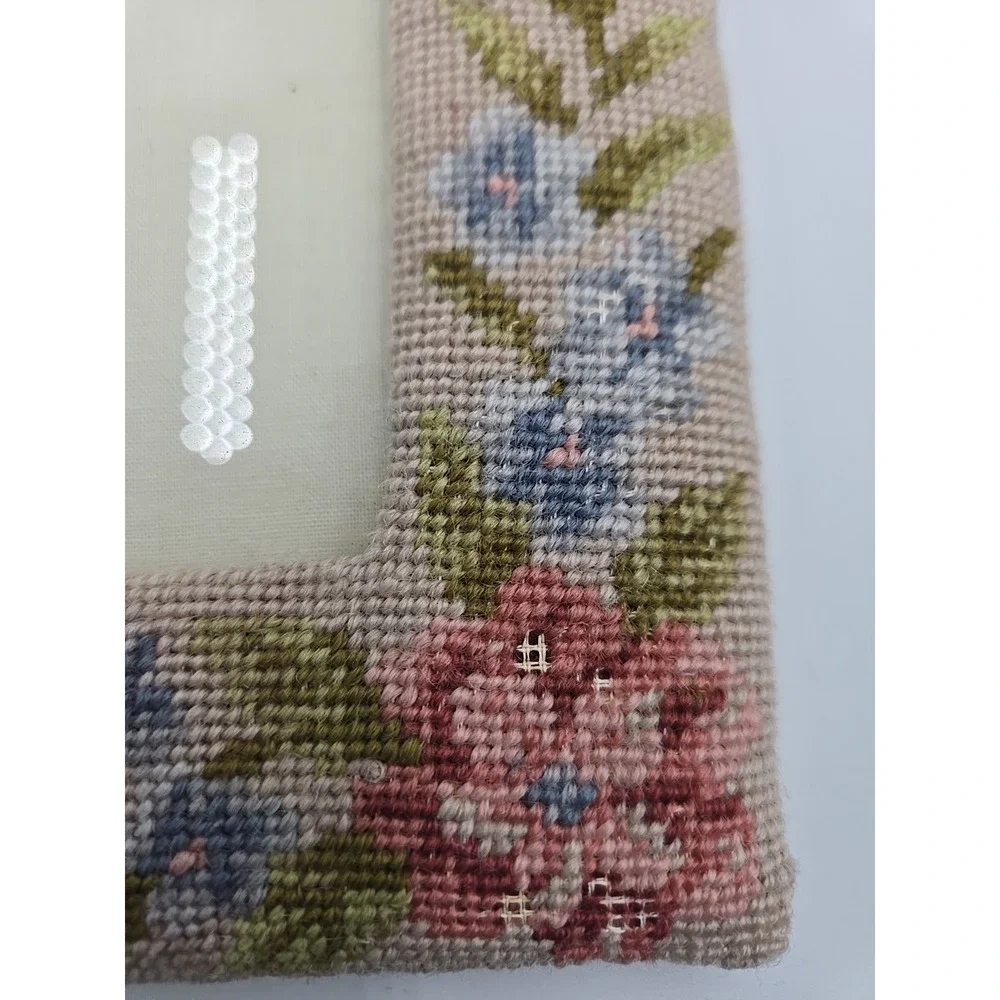 1991 Vintage Needlepoint‎ Embroidered Floral Wool Picture Frame Cottagecore